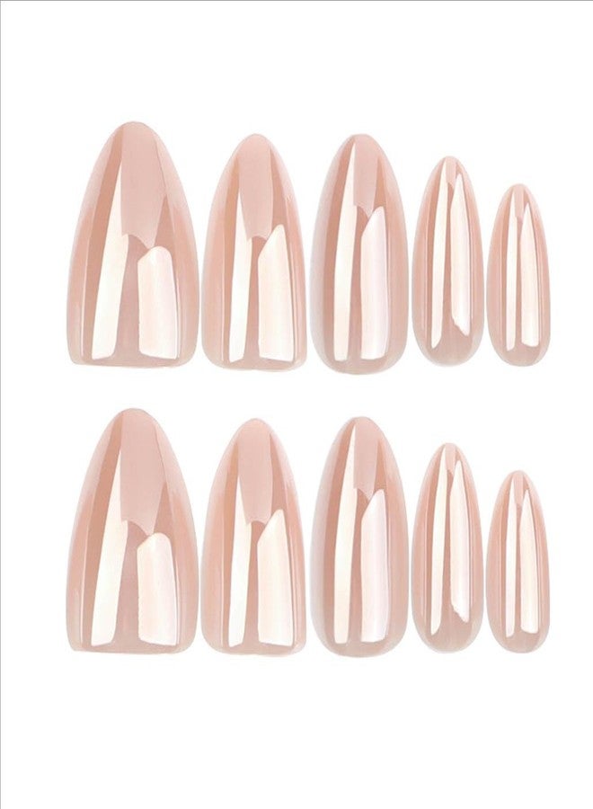 Foccna Press on Nails Medium Nude Fake Nails Almond Glossy False Nail Tips Artificial Nails Finger Manicure for Women-30pcs - Image 4